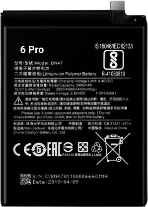 UGSTORE Mobile Battery For Xiaomi Redmi 6 Pro 4000mAh