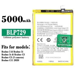 Original Battery For Oppo REALME BLP-729 / Realme 5 / realme 5i / Realme C3 / RMX1911 / RMX2030 / RMX2027- 6months warranty