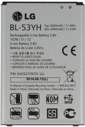 100% Original LG G3™ (D855, D850, D851, VS985 4G, D852, LGLS990, F400K) Battery BL-53YH – 3000mAh- 6 months warranty