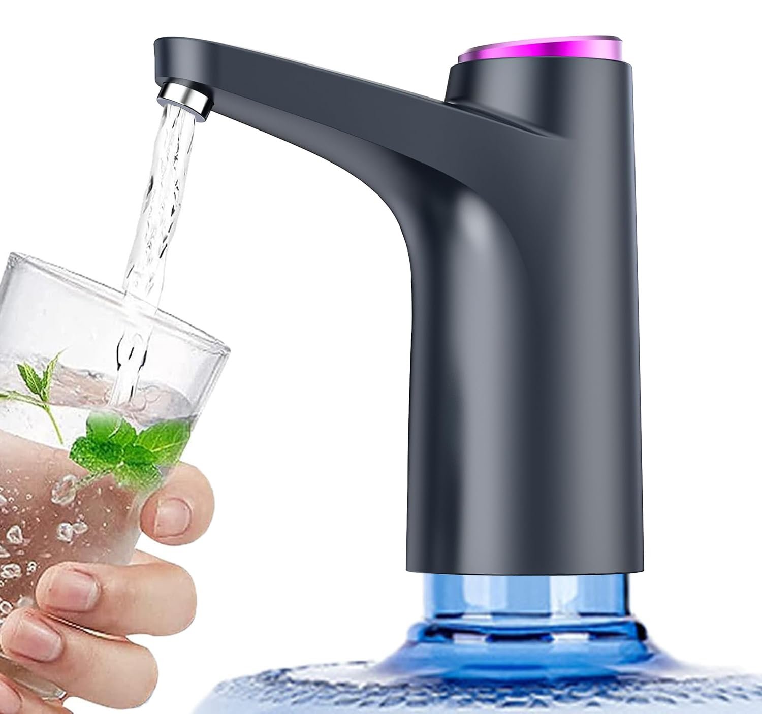 UGSTORE Water Dispenser with 1200mAh Battery, Automatic Water Dispenser for 20 Litre Bottle, Food Grade Faster Pumping Water Pump for Home Countertop Bedside Camping (Black)