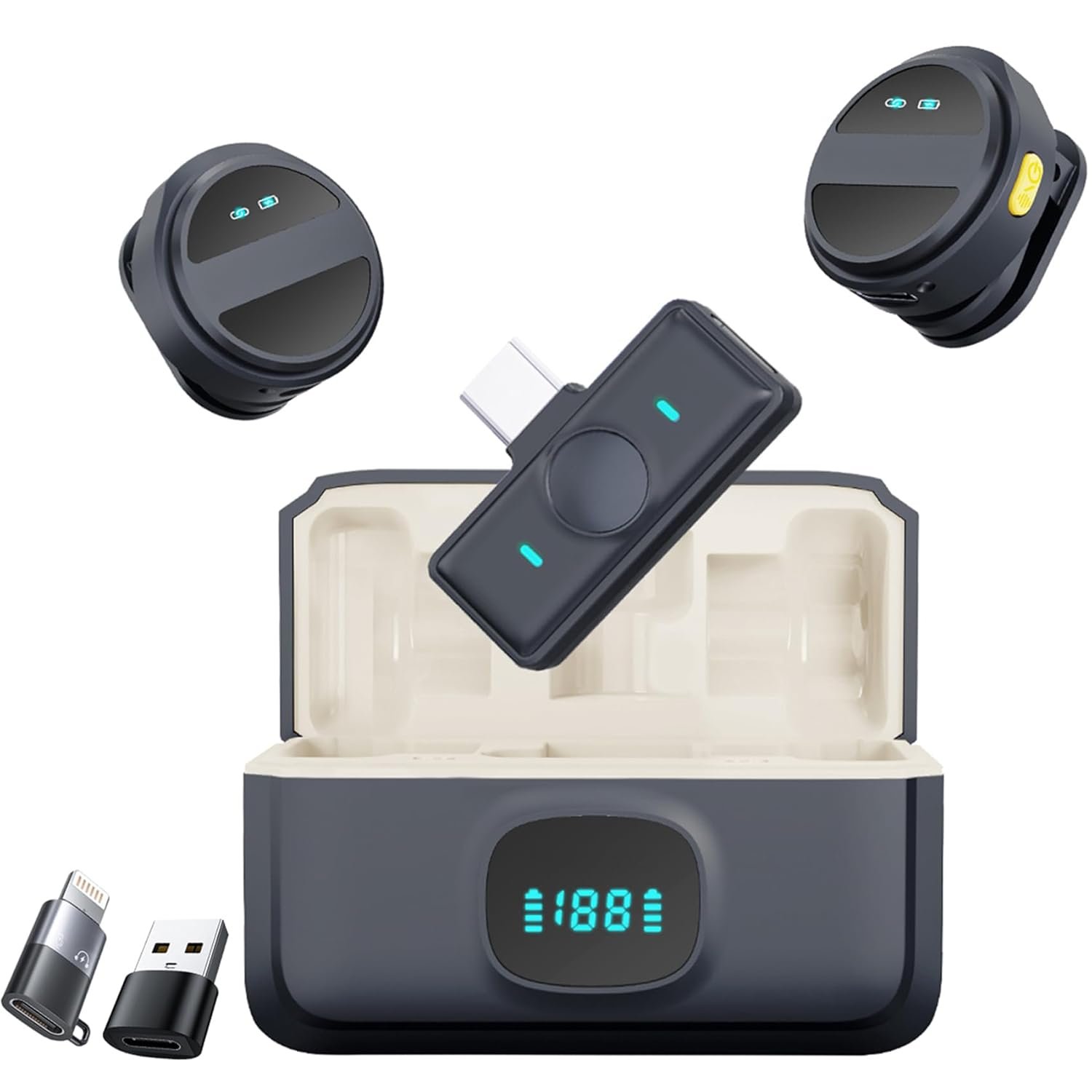 ध्वNi (Dhwani) 2 Pcs Wireless Lavalier Microphone for iPhone Vlogging Included Charging Case & Jack Adapter, Noise Reduction Plug-Play Clip on Lapel Mic for Vlogging,Youtuber,Video Recording,Live Streaming