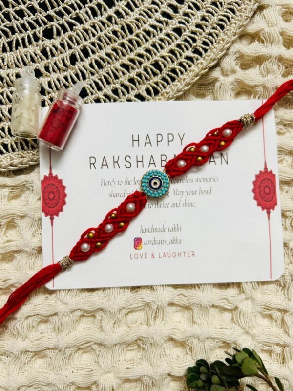✨ Handcrafted Raksha Sutra Evil Eye Rakhi ✨(Akshat roli Included)