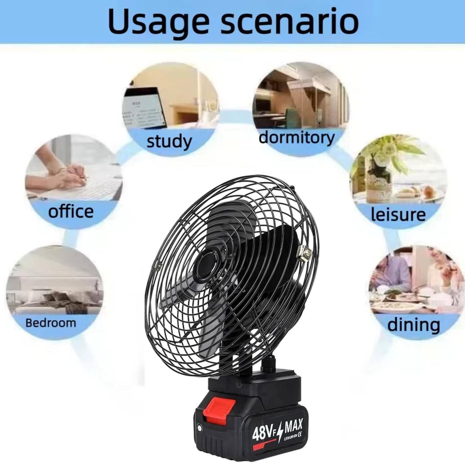 Dhwani Portable Rechargeable Table Fan, Yellow and White, 8 Inch, USB Rechargeable Battery, 3 Blades, Push Button Control, Modern Style - Image 4