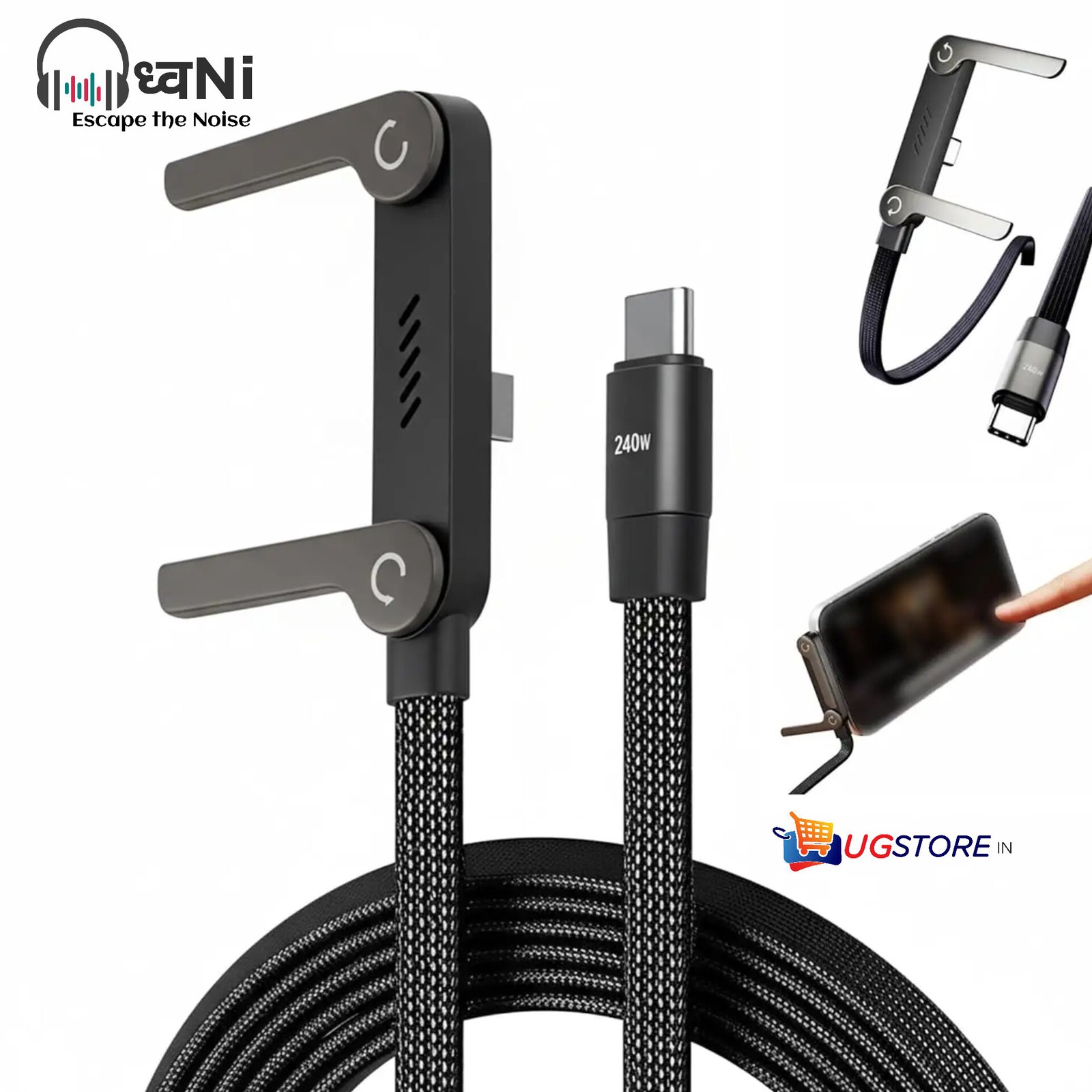 Dhwani by UGSTORE 240W Folding Bracket Braided Data Cable C to C - Image 2