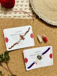 Adorable Macramé Kids Rakhi set of 2 (superhero charm with colourful alphabet beads) (Akshat roli included)