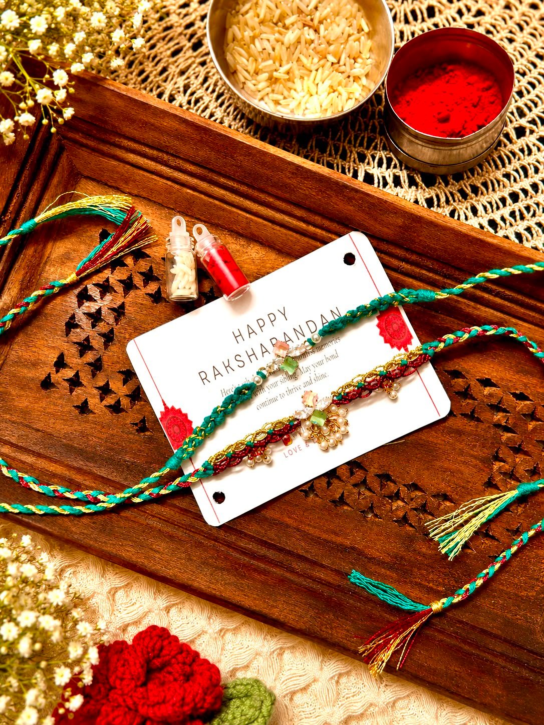 Handmade Bhaiya Bhabhi Macramé Rakhi Combo 💙 - Image 3