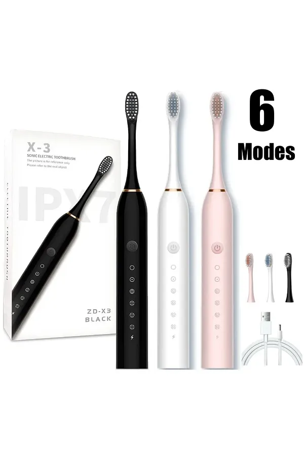 UGSTORE X-3 Sonic Electric Toothbrush, IPX7 Waterproof, Powerful Rechargeable with Replaceable Heads, 6 Cleaning Modes, Advanced Gum Care & Plaque Removal - Black
