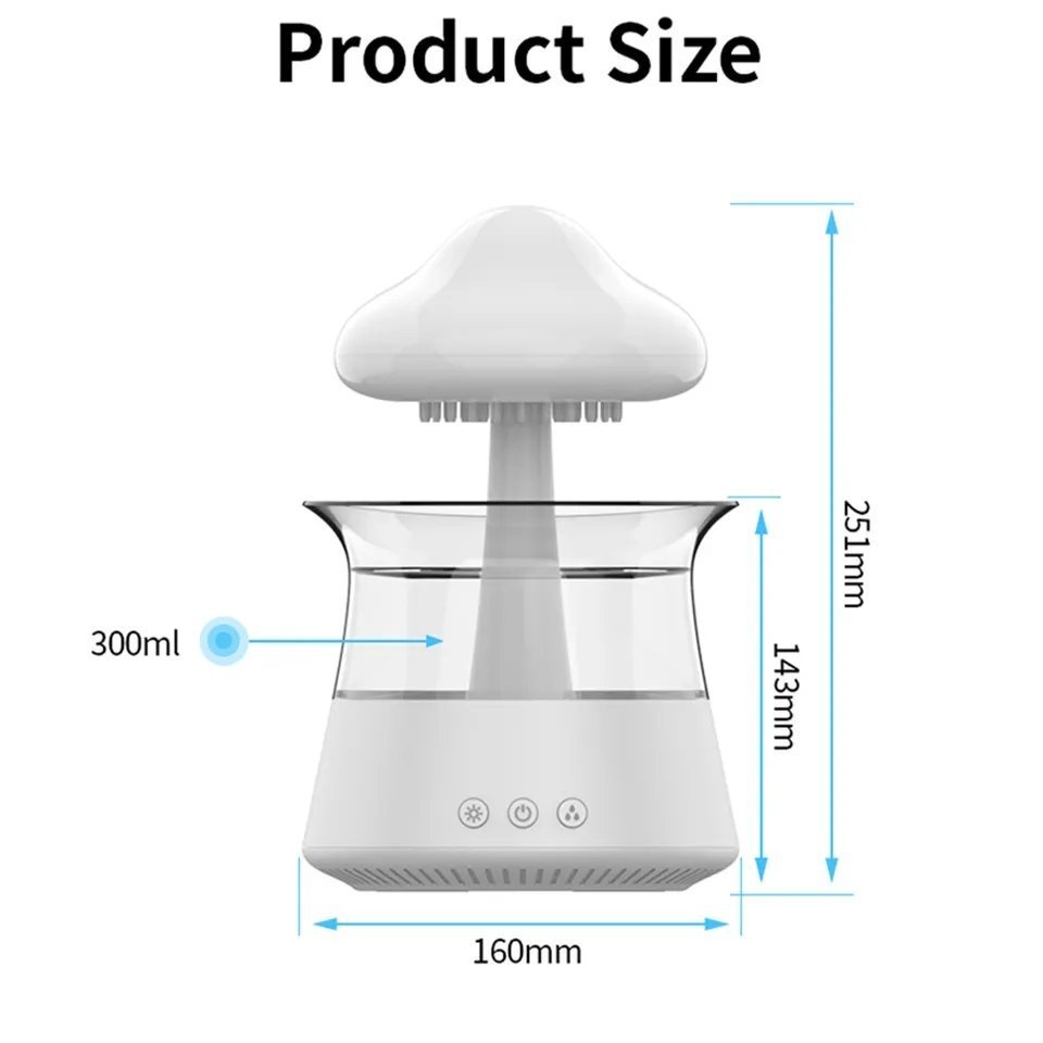 UGSTORE UFO Wooden Style Rain Cloud Humidifier Water Drip, 230ml Cloud Humidifier Rain Drop, Mushroom Smart Air Humidifier - Image 2