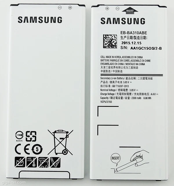 Samsung Galaxy A3 SM-A310 Battery original {Model:EB-BA310ABE} 2300mAh 3.8v with 6 Months Warranty