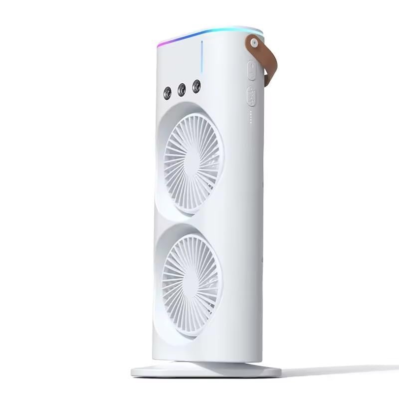UGSTORE Mist Fan with Humidifier| Remote Control| Oscillating Swing LED Independent Control Dual Fan& 270°folding| Cooler with 3 Speed&3Mist Spray Modes|BLDC Motor|Ultra quiet| Cordless - Image 5