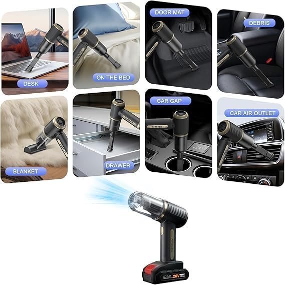 UGSTORE Handheld Car Vacuum Cordless Rechargeable 21000Pa, 4 in 1 Handheld Strong Power Suction/Blow Vacuum Cleaner Portable Small Mini, Multi-Nozzles Hand Held for Pet Carpet Furniture Home Kitchen - Image 2