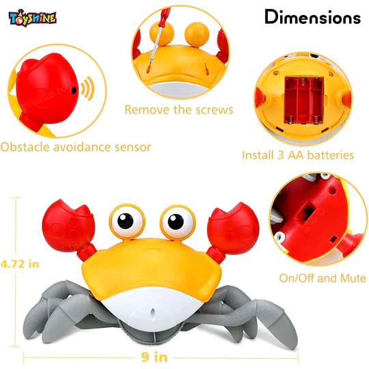 UGSTORE Cute Walking Moving Dancing Crab Learning Crawl Sensory Interactive USB Rechargeable Toy Gift for 3+Babies Infant Toddler Kid Boys Girls - Image 2
