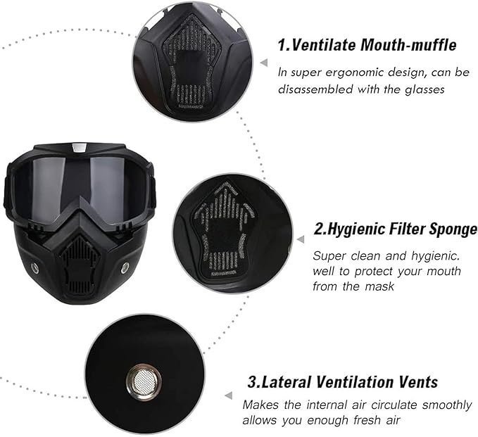 Motorcycle Motocross Goggles Glasses Face Mask with Detachable Mouth Filter Dust Mask For Modular Open Face Helmets - Image 3