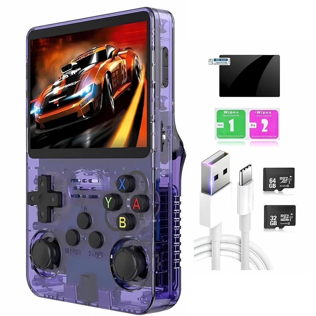 Dhwani R36S Handheld Game Console – 3.5 inch Retro Gaming Console with Preinstalled Emulator System | Portable Rechargeable Retro Hand Held Game Console (64GB)