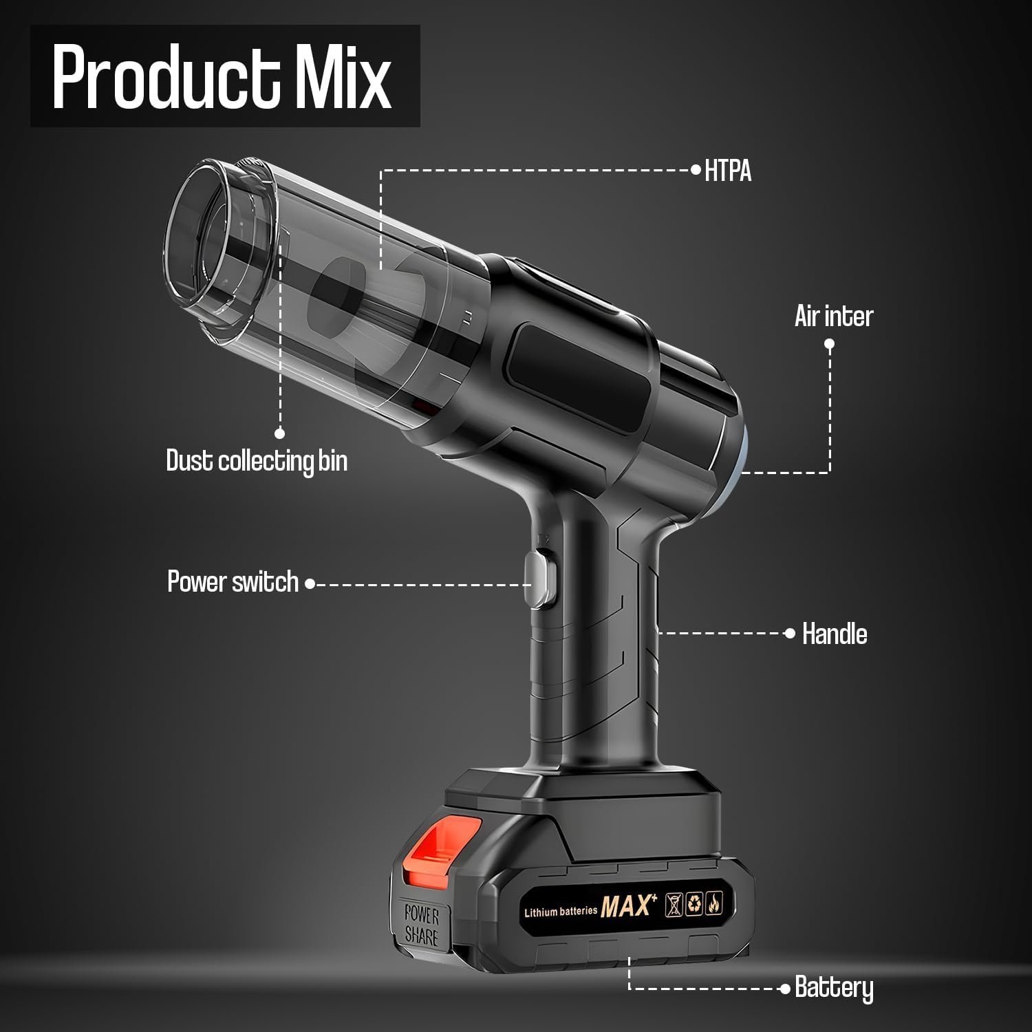 UGSTORE Handheld Car Vacuum Cordless Rechargeable 21000Pa, 4 in 1 Handheld Strong Power Suction/Blow Vacuum Cleaner Portable Small Mini, Multi-Nozzles Hand Held for Pet Carpet Furniture Home Kitchen - Image 5