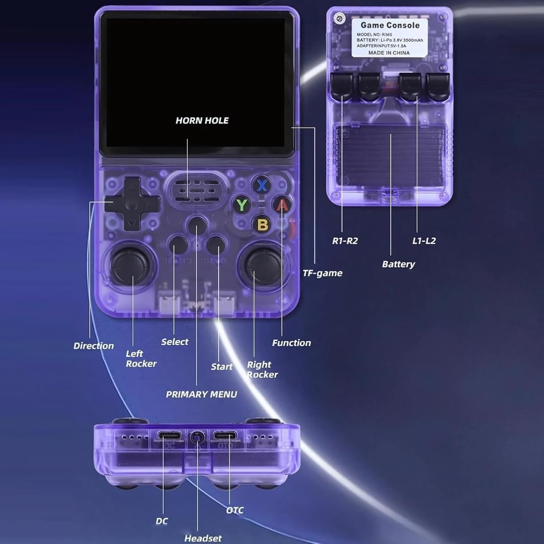 Dhwani R36S Handheld Game Console – 3.5 inch Retro Gaming Console with Preinstalled Emulator System | Portable Rechargeable Retro Hand Held Game Console (64GB) - Image 3
