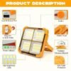 Solar LED Work Light 100W Rechargeable Flood Light with 12000 mAh Battery, USB Power Bank, 4 Lighting Modes, IP66 Waterproof for Camping & Repair