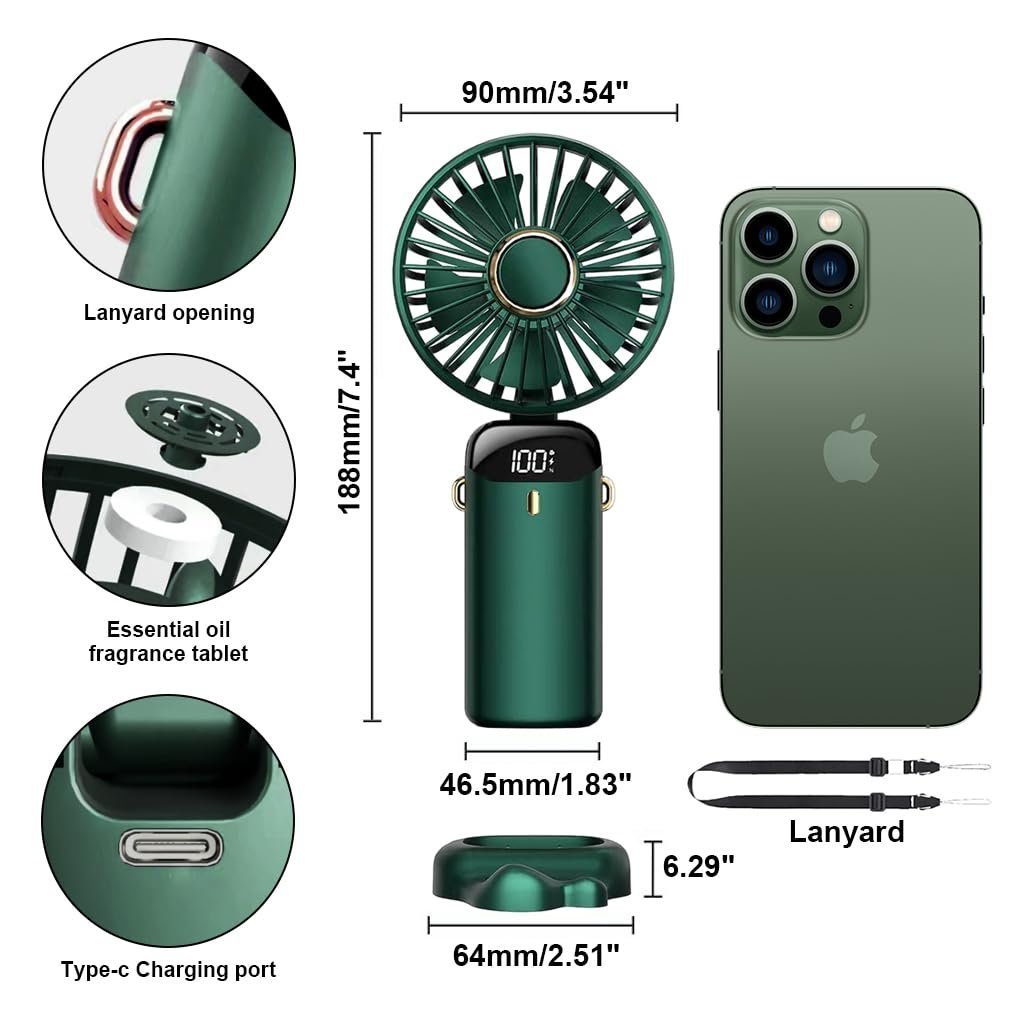 UGSTORE Hand Fan Mini Handheld Fan 3000mAh Rechargeable with 5 Speeds, Battery Operated Mini Fan Foldable Desk Desktop Fans with LED Display for Home Office Bedroom Outdoor Travel - Image 4
