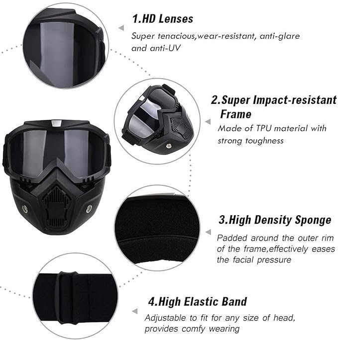 Motorcycle Motocross Goggles Glasses Face Mask with Detachable Mouth Filter Dust Mask For Modular Open Face Helmets - Image 2