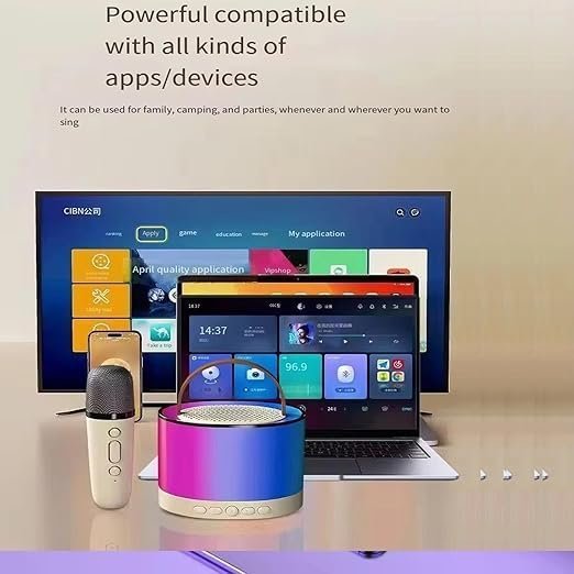 ध्वNi (Dhwani)Wireless Mic Advance Handheld Wireless Singing Mike Multi-Function Bluetooth Karaoke Mic with Microphone Speaker for All Smart Phone - (Multicolor) (Silver) - Image 2