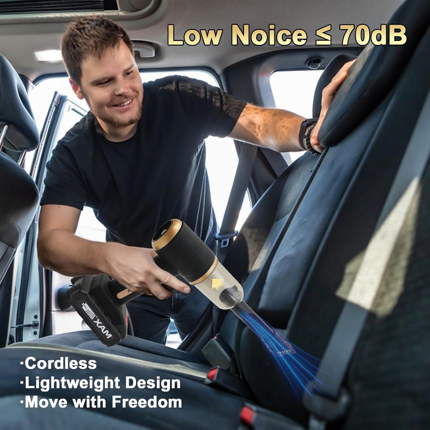 UGSTORE Handheld Car Vacuum Cordless Rechargeable 21000Pa, 4 in 1 Handheld Strong Power Suction/Blow Vacuum Cleaner Portable Small Mini, Multi-Nozzles Hand Held for Pet Carpet Furniture Home Kitchen - Image 3