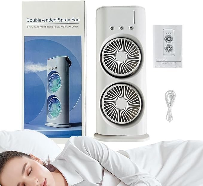 UGSTORE Mist Fan with Humidifier| Remote Control| Oscillating Swing LED Independent Control Dual Fan& 270°folding| Cooler with 3 Speed&3Mist Spray Modes|BLDC Motor|Ultra quiet| Cordless