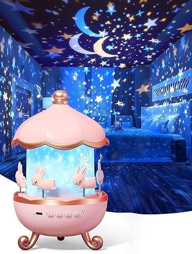 UGSTORE Star LED Projector Night Light Rechargeable - 72 Light Modes Baby Sound Machine for Kids Room Decor, Bedroom - Kawaii Unicorn Gifts for Girls