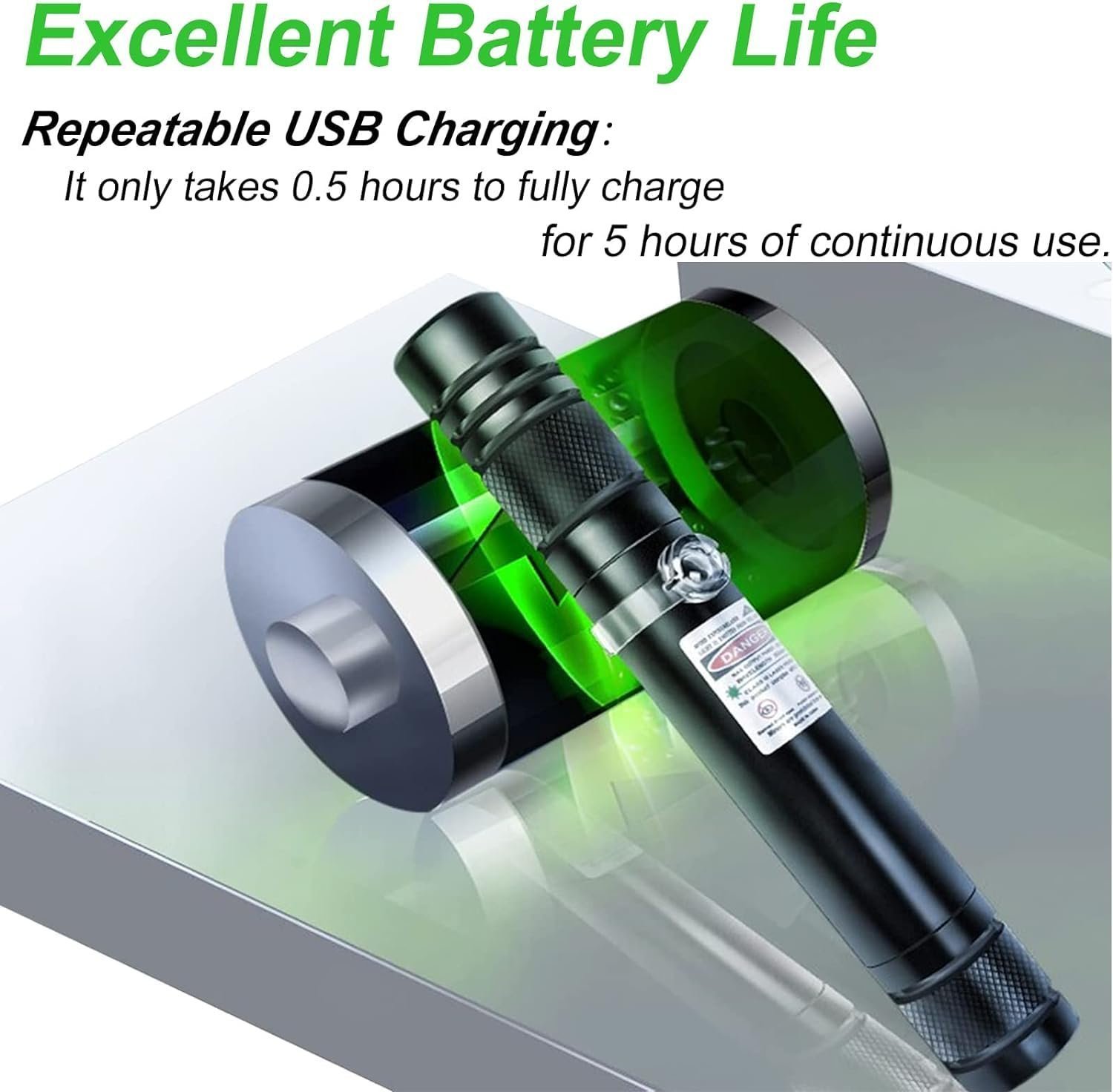UGSTORE Laser Light | USB Rechargeable Green, Laser Pointer | Long-Range, Laser Light Powerful | for Party, Disco Light Adjustable Mode, 2000m Handheld Laser Pen, Suitable for Camping, Hiking (Green) - Image 6