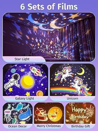 UGSTORE Star LED Projector Night Light Rechargeable - 72 Light Modes Baby Sound Machine for Kids Room Decor, Bedroom - Kawaii Unicorn Gifts for Girls - Image 3