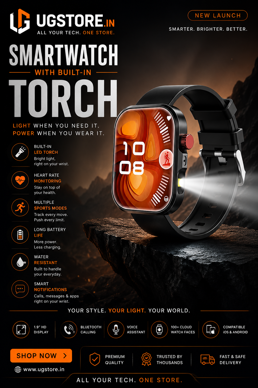 Dhwani H14 Smartwatch with Built in Torch, Heart Rate Monitoring, SPO2, Multiple Sports Modes (Black)- 6 Months Warranty - Image 8
