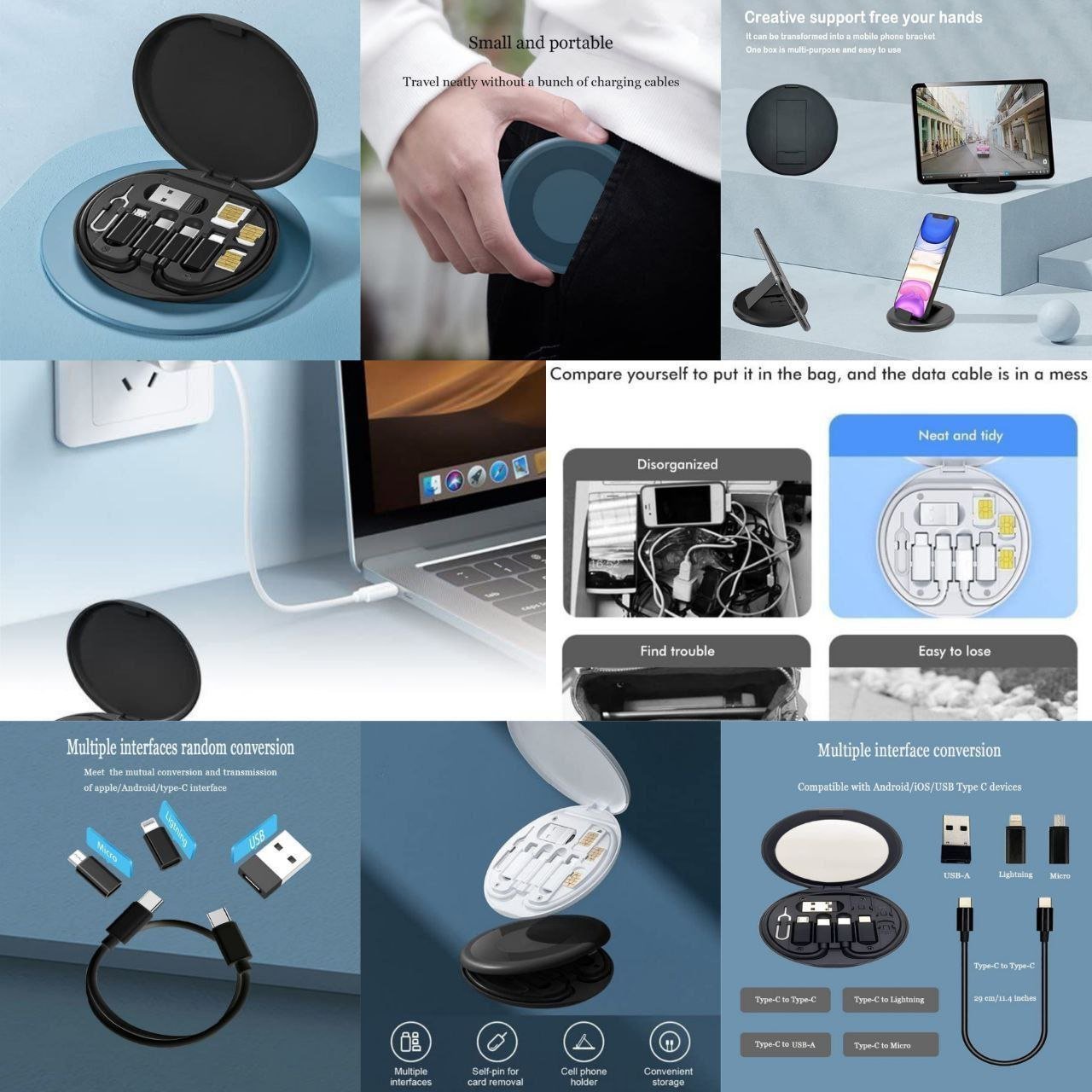 UGSTORE Mini Data Cable Set Storage Box 60w Quick Charge Multi Function Data Cable Mobile Phone Holder Storage Box - Image 2