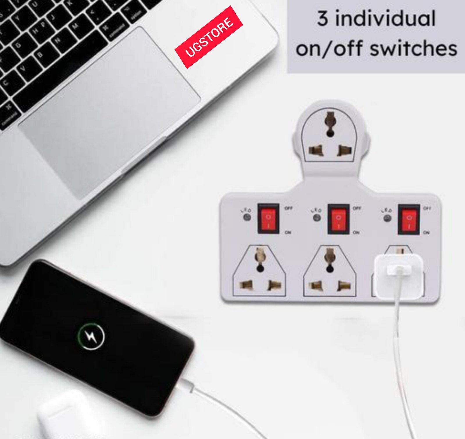 UGSTORE 4 Port 3 switches Extension Chords for Laptop Printer and Mobile Charging - Image 4