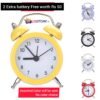 UGSTORE Mini Round Metal Alarm Clock Desk Stand Clock for Home Room Kitchen Office - Assorted Color - 2 extra battery free