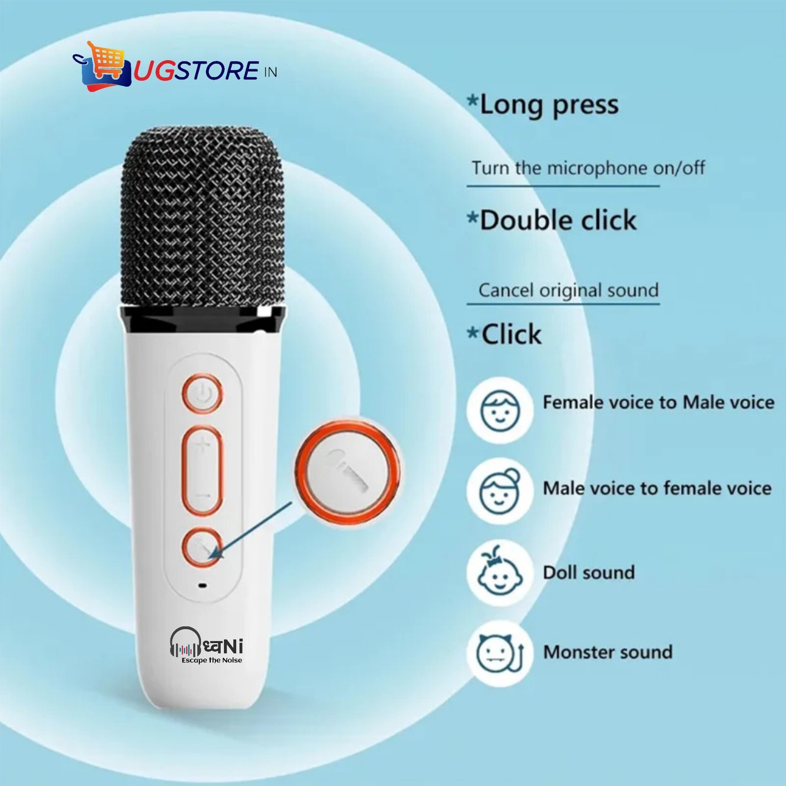 ध्वNi (Dhwani) Mini Outdoor Karaoke Bluetooth Speaker Portable With Wireless Mic Subwoofer - Image 3