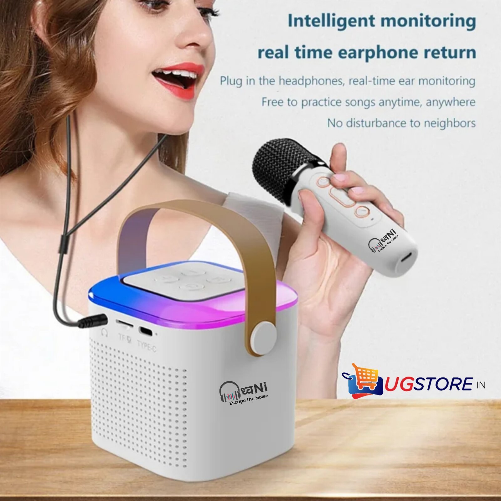 ध्वNi (Dhwani) Mini Outdoor Karaoke Bluetooth Speaker Portable With Wireless Mic Subwoofer