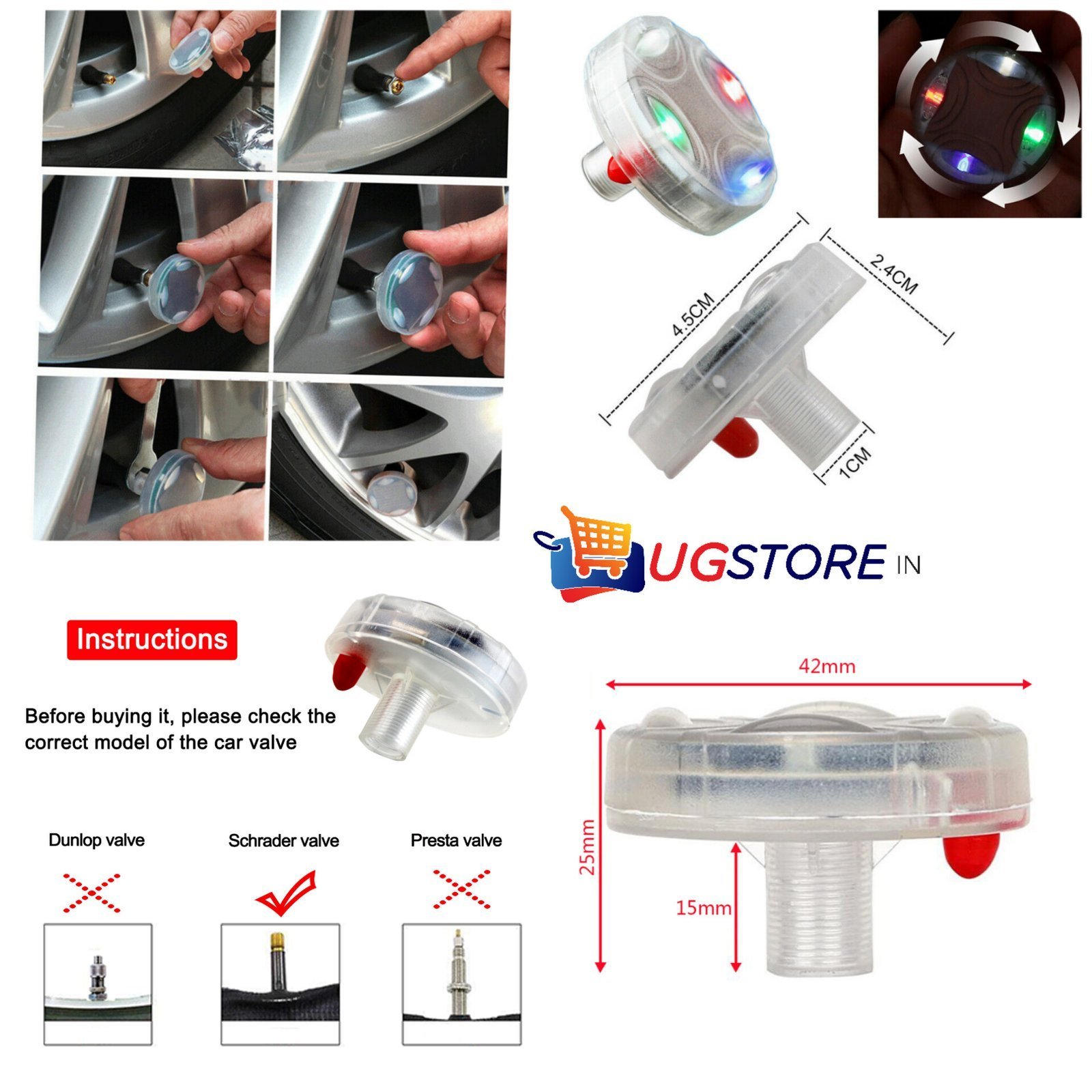 UGSTORE Cycle, Car Bike tyre rim valve light solar charge- pack of 1 - Image 3