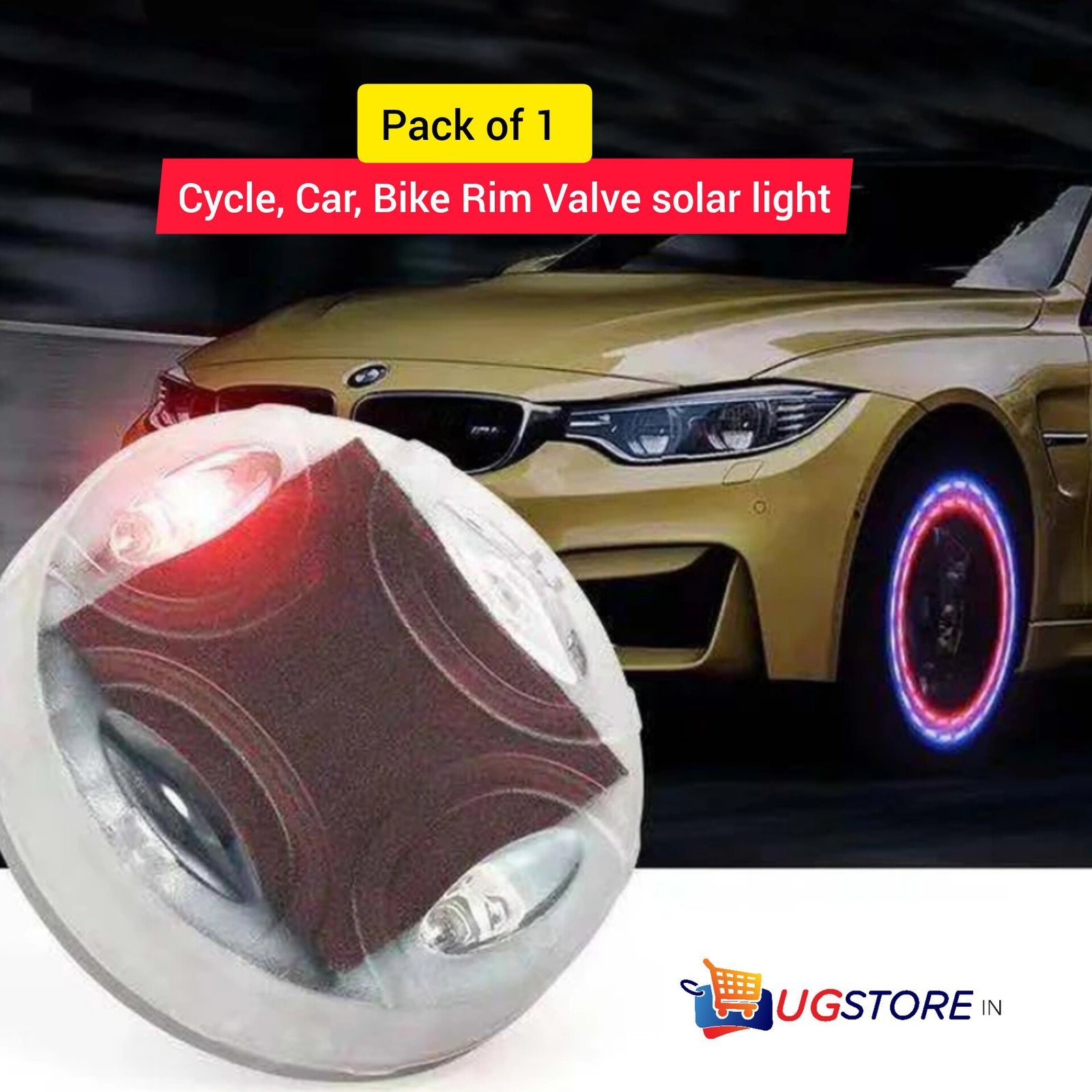 UGSTORE Cycle, Car Bike tyre rim valve light solar charge- pack of 1