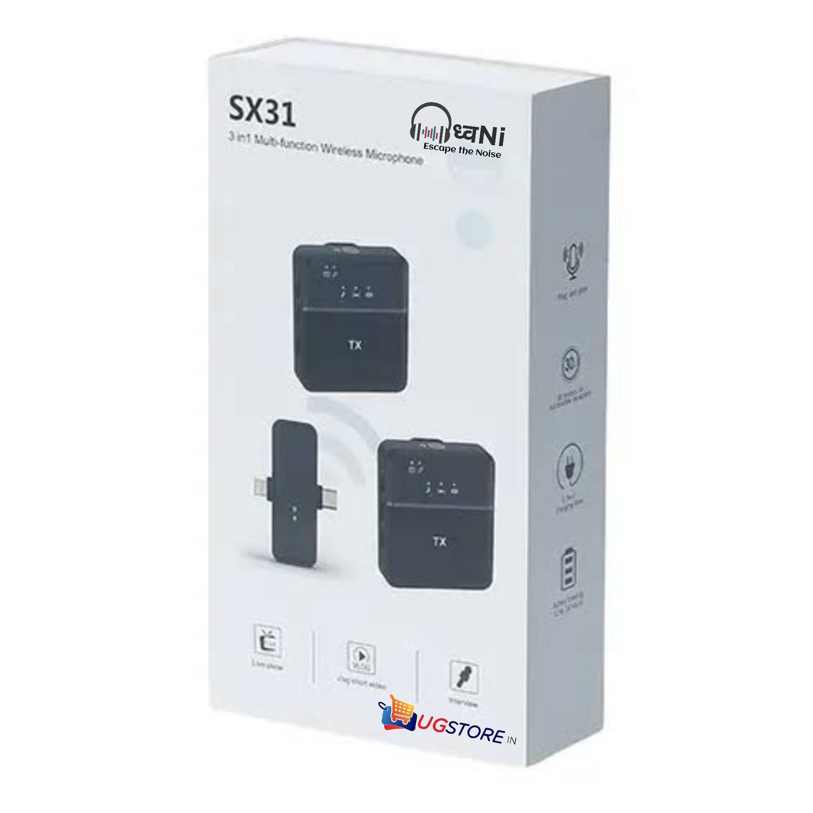 ध्वNi Dhwani SX31 Wireless Microphone with Receiver |360° Noise Reduction & 20M Long Range Lapel Mic for Video Recording YouTube Vlogging | Plug & Play Compatible with iPhone All Type C Smartphones - Image 3