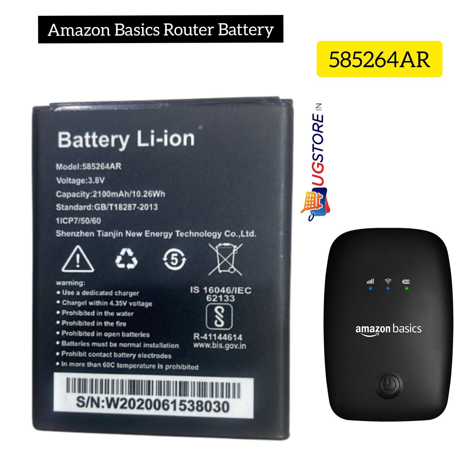 Original battery for AMAZon Basics 4G LTE WiFi Dongle Router Hotspot Model 585264AR, 2100mAh Battery