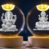 Laxmi Ganesh Combo 3D Crystal Ball Night Lamp with Woodern Base Perfect