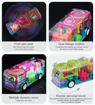 UGSTORE Transparent Gear Bus Toy with Automatic 360 Rotation and 3D Lightening and Sound (TRANSPARENT) - Image 2