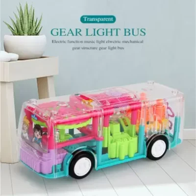 UGSTORE Transparent Gear Bus Toy with Automatic 360 Rotation and 3D Lightening and Sound  (TRANSPARENT)
